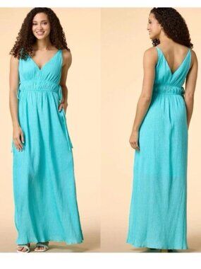 TAYLOR maxi dress blue teal MEDIUM sleeveless adjustable sides casual beach